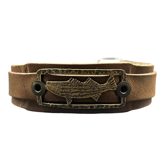 Sight Line Provisions Striped Bass Bronze &amp; Leather Bracelet